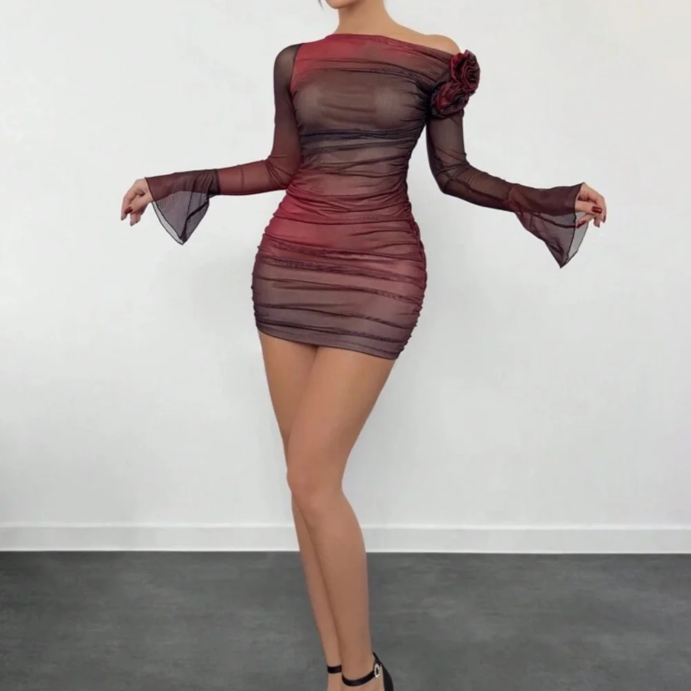 Mesh Off-Shoulder Red Dress - Picture 1 of 2